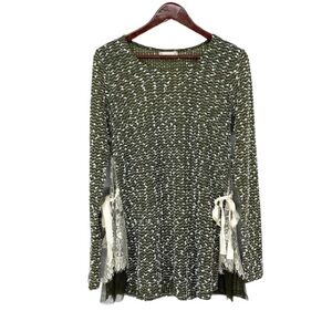 Altar'd State Olive Green Woven Popcorn Tunic Sweater With Lace Tied Sides Sz M